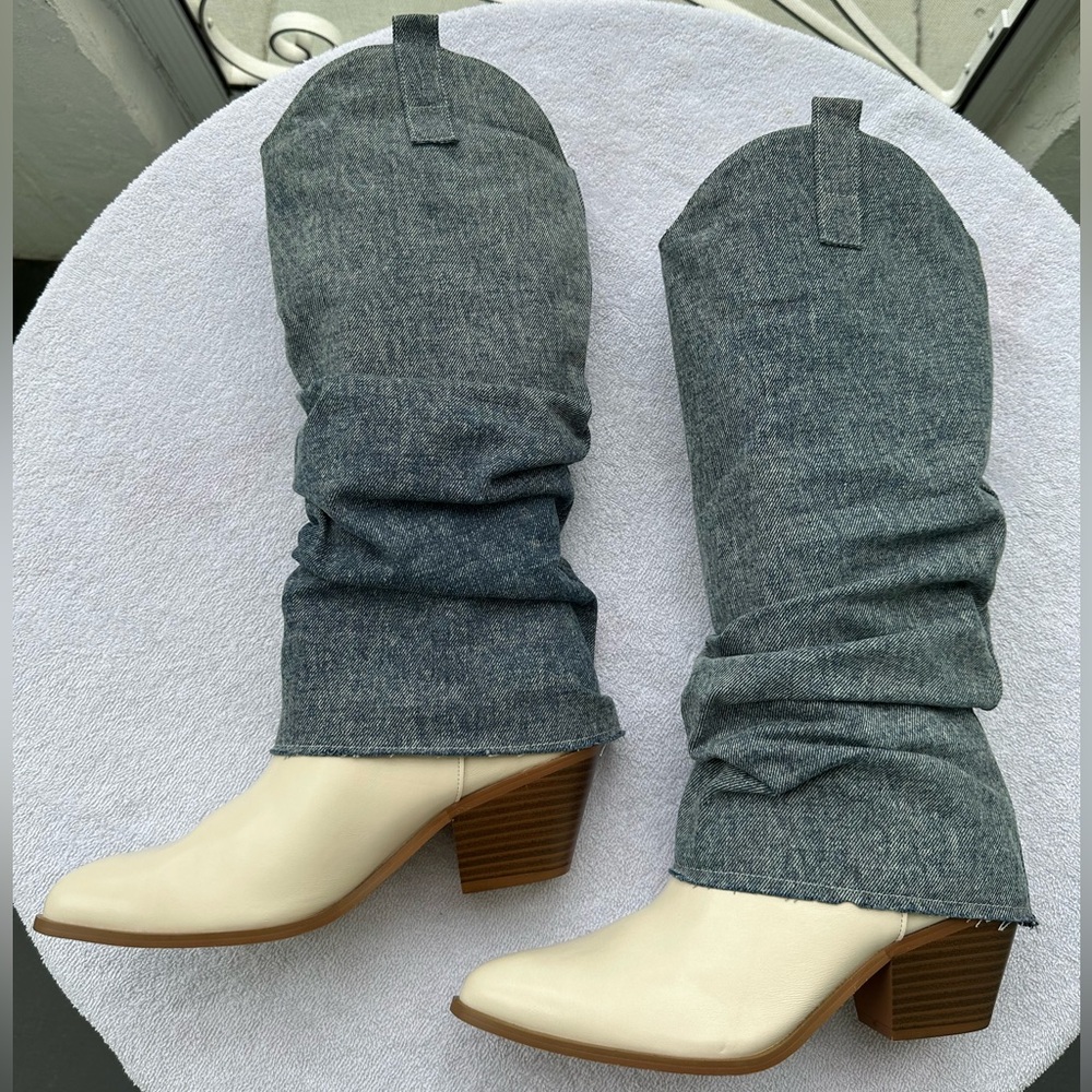Fashion Nova Coolest In The Streets Knee High Boots Dark Denm Size 9 NWT - Picture 3 of 15